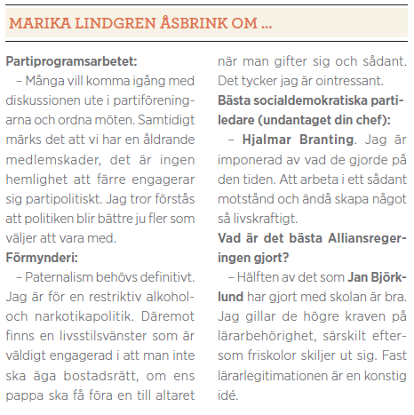 Intervju Marika Lindgren Åsbrink Neo nr 1 2012 Mattias Svensson Socialdemokraterna partiprogram om