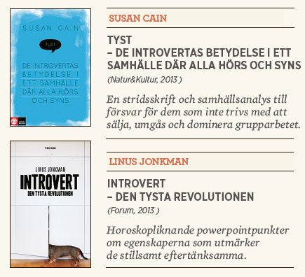 Susan Cain Tyst Linus Jonkman Introvert recension Patrik Strömer Neo nr 6 2013 kort