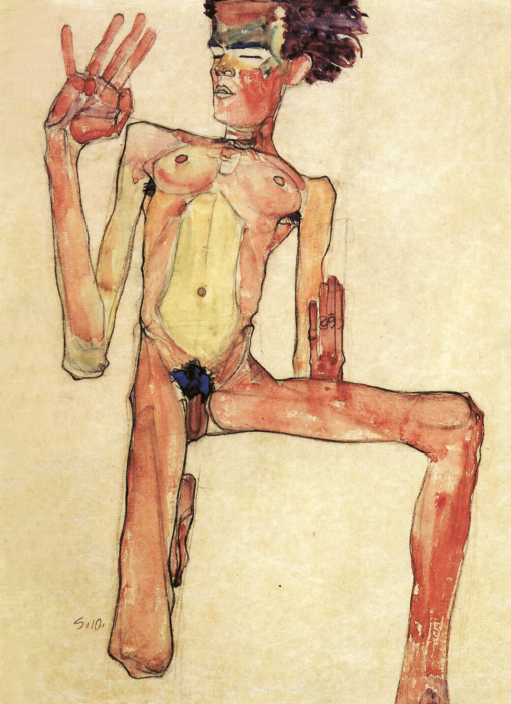 Bild: Egon Schiele  ”Kniender Akt, Selbstporträt”