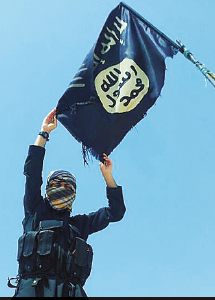 Ung man från Skärholmen reser al-Qaidas flagga. Foto: TT