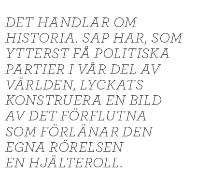 Dick Harrison nostalgin är röd Socialdemokraterna Per Albin Hansson Tage Erlander Olof Palme Gunnar Sträng Ingvar Carlsson IKEA midsommar Partiet Neo nr 5 2014 citat