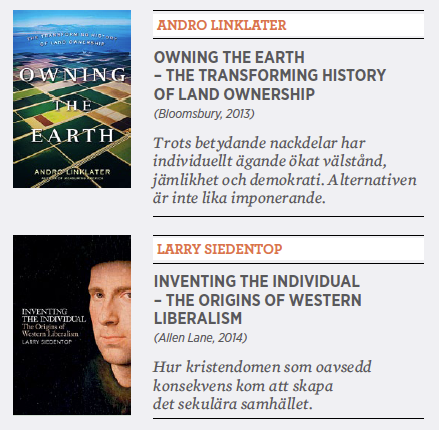 Mattias Svensson recension Andro Linklater Owning the earth Larry Siedentop Inventing the individual ägande individ Richard Overton Neo nr 6 2014