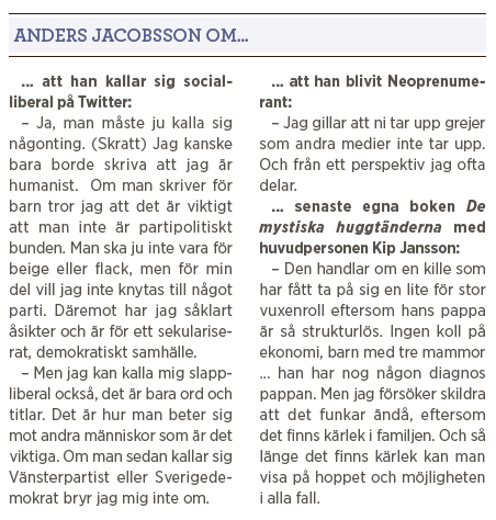 Andreas Ericson intervju Anders Jacobsson Sören Olsson Bert Sune OBS-klass Jan Guillou  twitter Klimpen Neo nr 1 2015 