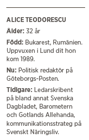 Alice Teodorescu Göteborgs Posten diplomatisk intervju liberal konservativ sommar kultursidor Neo nr 4 2015 Fakta