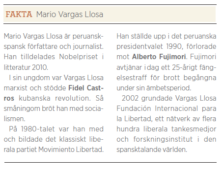 Mario Vargas Llosa intervju Håkan Tribell Neo nr 1 2012 fakta