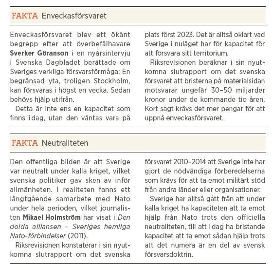 Mikael Odenberg Neo nr 3 2014 Bagdad Bob Anders Borg Fredrik Reinfeldt försvar värnplikt Nato budget fakta