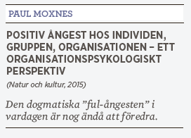 Linda Skugge recension Paul Moxnes Positiv ångest hos individen, gruppen, organisationen dogmatikern Neo nr 4 2015